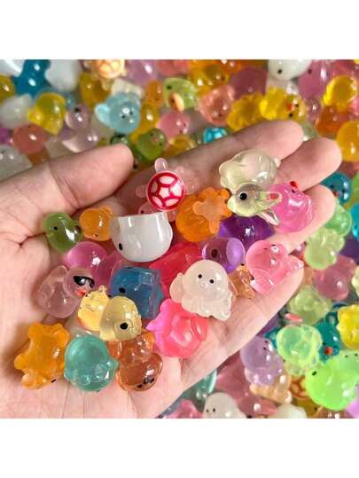 Glow-In-The-Dark Resin Mini Animals, Glow-In-The-Dark Duck, Dolphin, Frog, Rabbit, Turtle Small Sculptures, No Electricity Needed, Suitable For Garden, Party, Micro-Landscape, Aquarium, Decoration