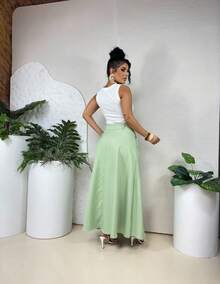 WOMEN'S LONG TAILORED SKIRT, EVANGELICAL FASHION, HIGH WAIST - 薄荷綠 - 查看 3