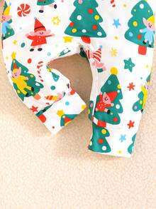2pcs/Set Baby Girls' Christmas Element Print Long Sleeve Jumpsuit With Headband - Multicolor - View 6
