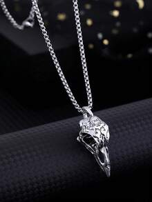 This New Gothic Punk Crow Skull Pendant Necklace From Europe And America Is Exquisitely Crafted, Highlighting The Unique Charm Of Men Or Women. It Is Suitable For Wearing On Halloween Or As A Gift Necklace - Antique Silver - View 7