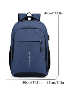 Mochila casual de moda para hombres con diseño de tira reflectante y USB a prueba de agua - Azul - Ver 9