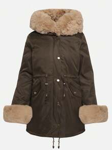 Parka Jacket With Hood And Detachable Fur Trims - Green - View 6