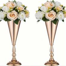 2pcs Set Trumpet Vase, Electroplated Vase For Table Decoration, Wedding & Holiday Decor Gifts Birthday Graduation Home Decor Room Decor Flower Vase Glass Vase