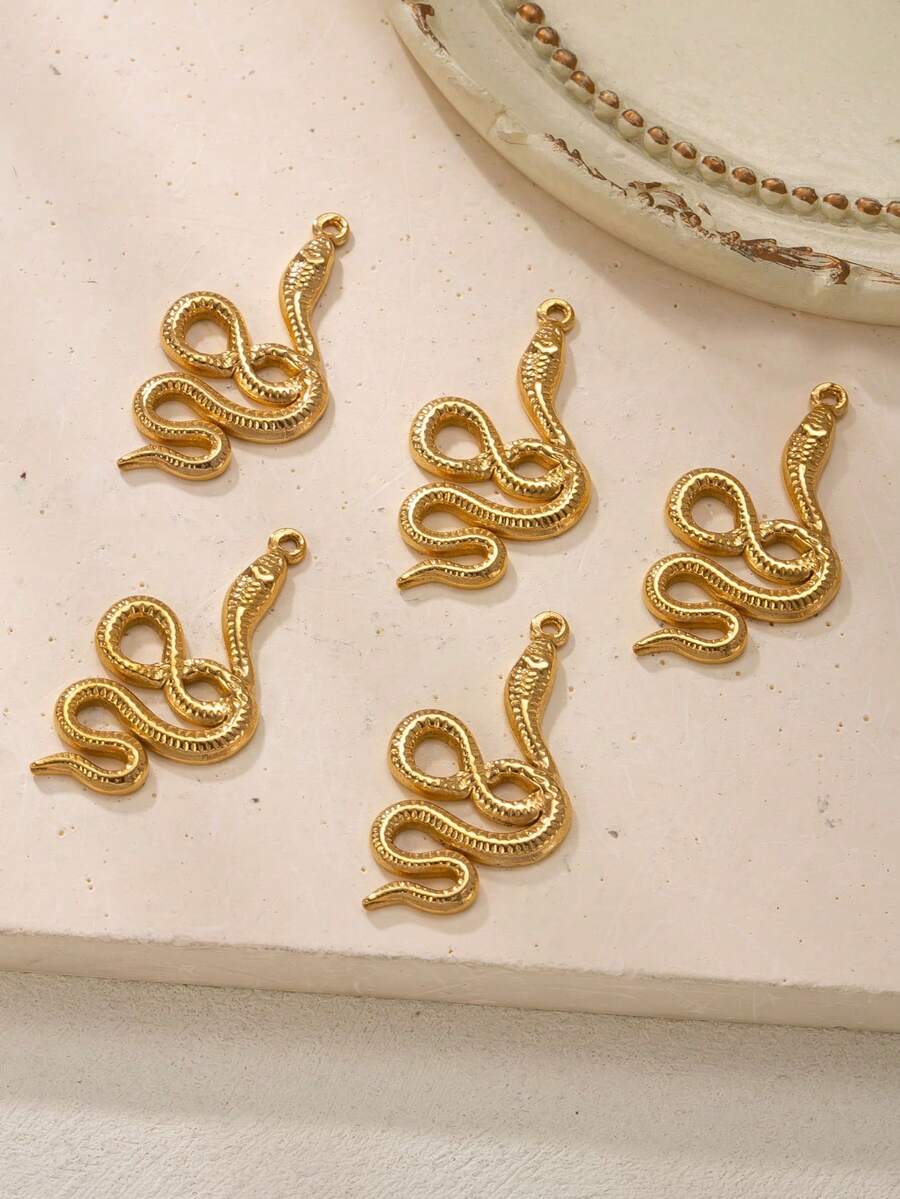 5 piezas Colgante con forma de serpiente, chapado en oro de 18K, acero inoxidable, collar, aretes, joyería de estilo punk, para hombres y mujeres, accesorios de moda DIY para decoración de fiestas