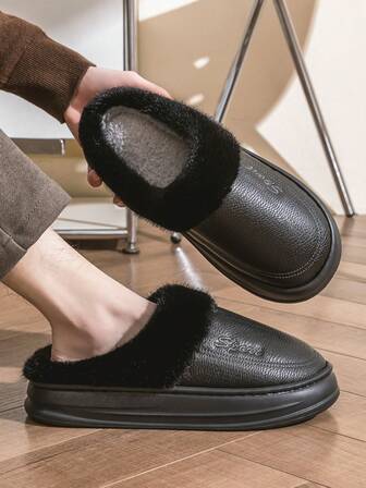 Pmoiste Zapatillas de casa de plataforma de espuma de memoria PU para hombres, zapatos de interior para mujeres, zapatillas de invierno cálidas y cómodas para hombres