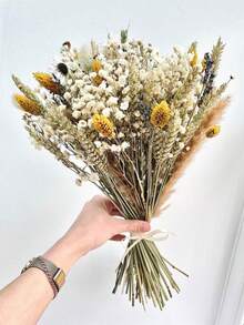 1 Bouquet Mixed Flowers Including Baby's Breath, Eucalyptus, Lavender, Natural Plant Flower Bouquet For Vase, Wedding, Bridal Bouquet, Home/Office Decor, Party - Yellow - View 3