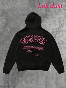 Y2K  Brent Faiyazzz Pink Sonder Rap Print,250g Polyester Men's And Women's Clothing Casual And Cozy Hoodies Leyo,  Long Sleeve Hooded Sweatshirt, Casual Versatile Top For Autumn Winter - màu đen - Xem 3