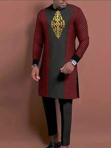 Men's Casual Long-Sleeved Two-Piece Suit, Mid-Length Top And Trousers - 黑色 - 查看 1
