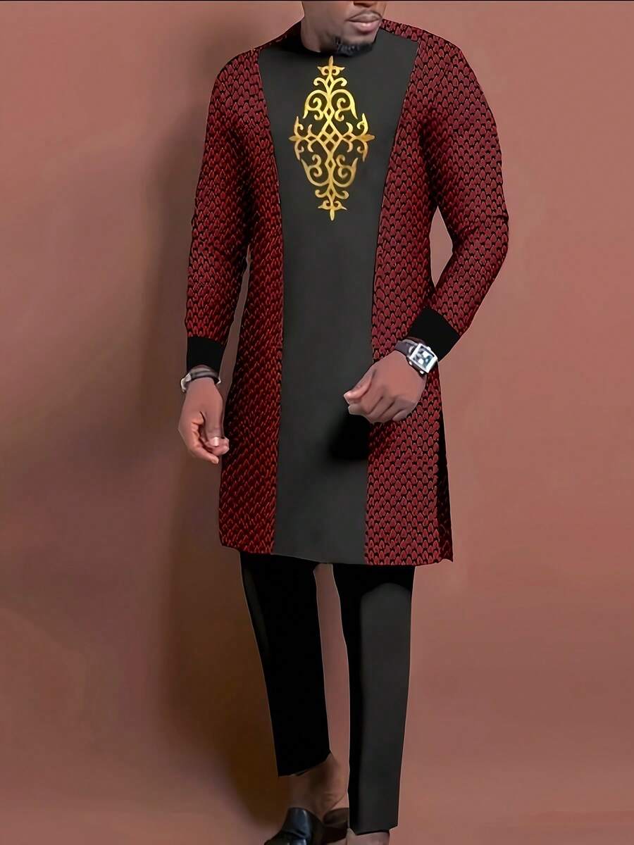 Men's Casual Long-Sleeved Two-Piece Suit, Mid-Length Top And Trousers - 黑色 - 查看 1