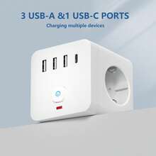 1 Piece 7-In-1 Multi-Function Power Strip, Equipped With Surge Protector, 3 EU Power Sockets, 3 USB-A Ports, 1 USB-C Port, Wall Adapter With Overload Protection And Independent Switch, Suitable For Home, Office, Travel, Bedroom, Gaming Room And Other Scenarios - EU F Type Plug(220-240V) - View 13