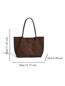 Bolso de ante marrón café retro, nueva colección primavera 2026. Bolso de hombro de gran capacidad con bolsillo pequeño y bolso de axila, para uso empresarial y casual, ideal para ir al trabajo, compras, citas, viajes, estudiantes universitarios y otras ocasiones. Bolso de mano para mujer, de uso diario. - Café integral - Ver 9