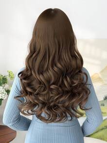 20英寸女士长款波浪卷发夹式接发，金色带深棕色挑染 - 摩卡棕 - 查看 3