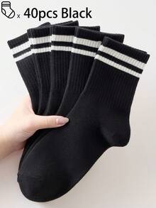 40只/30只/24只装男女通用舒适运动袜，男士长袜适合运动和训练，女士长袜适合休闲和商务穿着，抗菌、柔软、黑白配色、防臭、吸湿排汗、轻便舒适，适合秋冬季节穿着，20只/10只/8只/6只/4只/2只装，秋季 - 彩色 - 查看 32