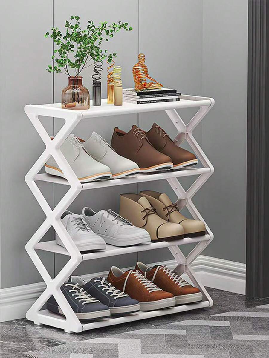 1pc 4-Tier X-Shaped Shoe Rack - Foldable Space-Saving Shoe Organizer, Steel Tube Shoe Rack, Easy Assembly No Tools Required, Suitable For Home, Dorm, Porch, Office, Dust-Proof Design, Applicable For Entryway, Hallway, Bedroom And Dorm - Multicolor - View 1
