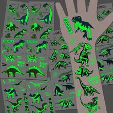 10 Sheets Luminous Dinosaur Temporary Tattoos, Waterproof Glow In The Dark T-Rex Pterosaur Velociraptor Triceratops Stegosaur Designs Pattern, Birthday Party Favors, Stocking Stuffer, Goodie Bag Fillers, Christmas Eve Gifts 4DSM - Multicolor - View 4