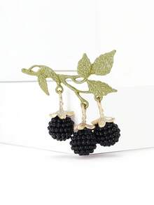 时尚珐琅黑莓吊坠胸针 女士 男士 植物别针 西装别针 配饰 礼物 - Blackberry Pendant Brooch - 查看 8