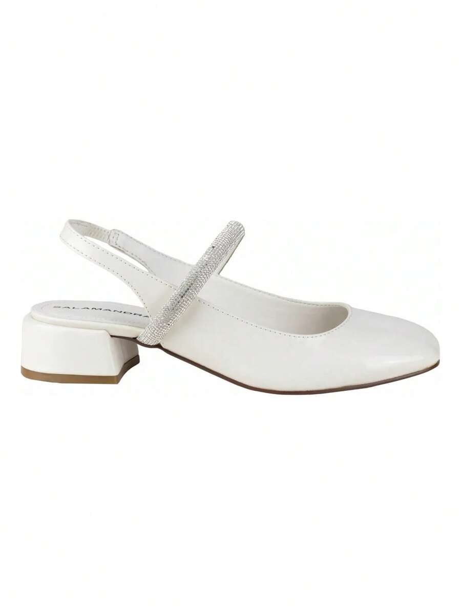 Zapato De Charol Mujer Tacón Bajo Hielo Sandalias De Mujer Elegantes Y Cómodas Con Tacón Bajo Ideal Para Fiestas Y Eventos Especiales - Blanco - Ver 1