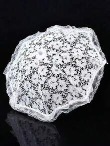 مظلة عروس مطرزة بالزهور والدانتيل الأبيض، مناسبة للاستخدام في الحفلات والأعراس