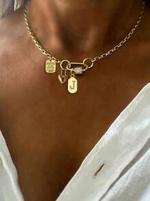 1pc STYLEVER Luxury Gold Letter Necklace, 26 A-Z Full Rhinestone Letter Pendant Necklace, Stainless Steel Chain, Elegant Gift For Women, Party - Golden - View 8