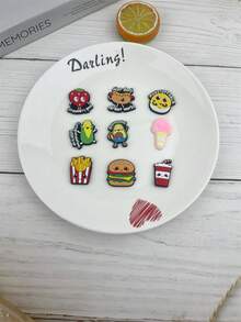 1 Conjunto de 9 Peças de Encantos com Padrão de Comida Fofa para Sandálias, Pulseiras, Chinelos, Decoração de Telefone, Adequado para Casais, Presentes de Aniversário e Feriados