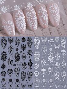 2片装5D立体花藤美甲贴纸，黑白花卉图腾美甲贴花，自粘3D美甲贴纸，墨西哥美甲设计，美甲配件，美甲用品 - 黑與白 - 查看 5