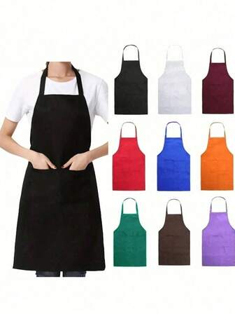 1/2pcs Polyester Apron For Women,Simple Style Black Apron With Pockets, Thickened Waist Apron, Fashion Housework Kitchen Household Workwear, Kitchen Supplies