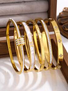 5/1pc Personalized Multi-Color Stainless Steel Bracelet Set With Unique Design, Fashionable , Multi-Element Design, Exquisite And Ideal Gift, Non Fading Jewelry, Fashionable