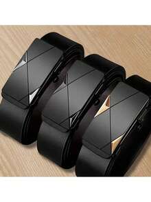 Men's Casual Black Automatic Buckle Belt - Fashionable Business Style, Ideal Gift For Husband Or Boyfriend, PU Material Suitable For Jeans And Office Wear