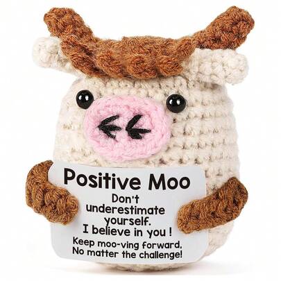 Mini Fun Christmas Positive Crochet Cow Gifts,Halloween Positive Crochet Penguin Shark Gifts For Women Men Colleagues Friends Teens ,Christmas Socks Filler Handmade Positive Crochet Duck Gifts