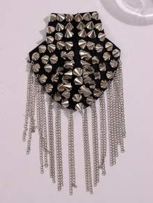 1 件独特设计时尚个性化精致时尚银色尖刺流苏肩章配饰男士适合日常商务通勤 - 彩色 - 查看 6