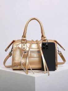 1pc Women's Motorcycle Shaped Pillow Bag, Fashion Portable Pink Shoulder Crossbody Bag, 2025 New Arrival, Odor Removal Instructions: Place In A Ventilated Area For 1-3 Days To Dissipate Material Odor. - Gold - View 9