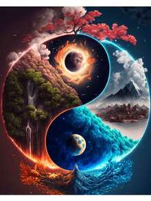 1 pezzo Kit fai-da-te per pittura a diamanti 5D con paesaggio di Bagua, ricamo di cristalli di diamanti, adatto per decorazione parete domestica, adatto per principianti, senza cornice, disponibile in varie dimensioni