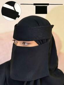 1pc Women's Solid Color Adjustable Tie Veil, Elastic Width Face Mask, Muslim Conservative Face Covering Hijab, Niqab, Burqa, Headscarf, Suitable For Khimar And Robe For Dress - Multicolor - View 12