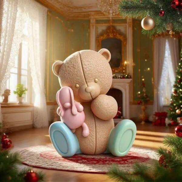 1 pezzo Stampo in silicone a forma di orsetto che tiene un orsacchiotto, decorazione per candele fatte a mano, stampo per resina e gesso fai-da-te, facile da smontare, riutilizzabile.