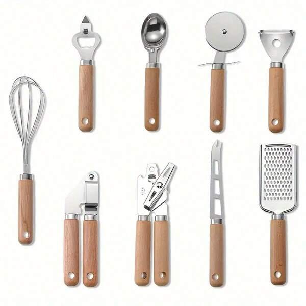 Kitchen Utensil Set With Wooden Handle, Stainless Steel Whisk, Baking Tools, Pizza Tools