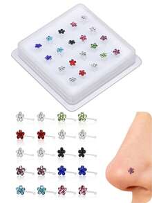 Hộp 20 khuyên mũi mềm dẻo hình cỏ ba lá đính đá nhiều màu sắc cho nữ - Màu sắc hỗn hợp - Xem 1