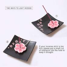 Japanese Ceramic Handmade Cute Cherry Blossom Incense Stick Holder Or Incense Burner Holder Unique Ash Catcher Inscent Tray And Decorative Gift Home Decor 3.94 Inches Square Pink