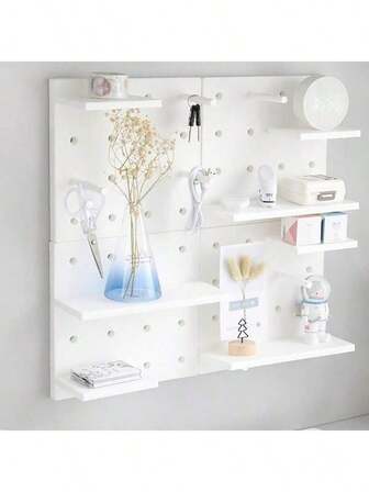 1 pieza Estantería de almacenamiento sin taladro, estantería colgante organizadora/tablero perforado para partición de sala de estar/dormitorio, estantería flotante montada en la pared, estantería vertical decorativa, diseño práctico de torre de estantería para dormitorio, sala de estar, estudio