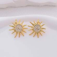 1 par de pendientes florales dorados de acero inoxidable chapado elegantes y de moda