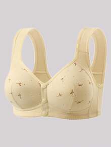 5pcs/Set Minimalist Floral Print Comfortable Front Closure Wireless Bras For Women