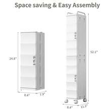 KHNR 52.76" Tall Narrow Bathroom Storage Cabinet With Doors And Adjustable Shelves Slim Plastic Waterproof Organizers Foldable Floor Skinny Cabinets For Small Spaces Kitchen Laundry Room Bedroom - 白色 - 查看 2