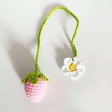 1pc Car Rearview Mirror Woven Finished Pendant Strawberry Flower Cute Car Interior Hanging Decoration Universal Fresh - A - View 10