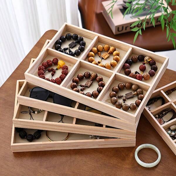 1PC, Elegant Solid Wood Multi-Compartment Jewelry Tray - Stylish Display Organizer For Bracelets, Bangles, And Accessories | Scratch-Resistant Showcase Perfect For Boutique, Home Decor, Or Gift Giving During Holidays And Special Occasions | Ideal For Organizing And Showcasing Your Precious Jewelry Collection In A Chic And Functional Manner