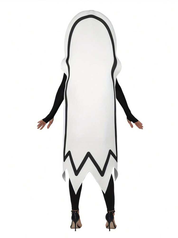 成人幽灵服装万圣节趣味套装 - 幽灵服装男女通用装扮 - 白色 - 查看 2