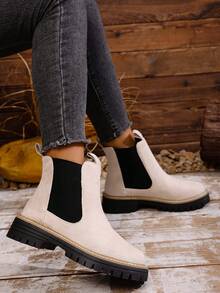 秋冬女士踝靴、平底鞋、黑色鞋、冬靴、黑色靴子、女鞋、平底鞋、新款鞋、踝靴、女鞋、高跟鞋 - 米色 - 查看 2