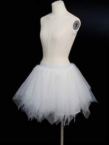 1pc Black & White Colorful Tulle Tutu Skirt Petticoat, Asymmetrical Sexy Mini Skirt For Halloween Party, Holiday Celebration Fall Clothes For Women - A - View 3