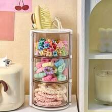 1pc Multi-Layer Rotating Compartment Hair Accessory Storage Box, Hair Clip & Tie Organizer, Headpiece Display Case, Practical Storage Box For Combs, Glasses, Makeup Brushes, Eyebrow Pencils, Minimalist & Functional PET Material Hair Accessory Box, Gift Box, Birthday Gift