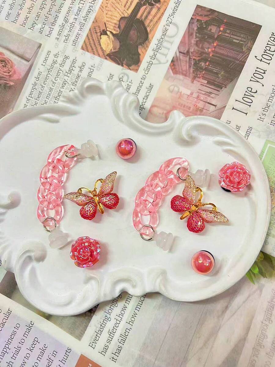 8-częściowe ozdoby do butów ogrodowych DIY, różowe klipsy do butów z motylami i różami, zdejmowana ozdoba do butów, pasująca do sandałów, butów z otworami, prezentów świątecznych