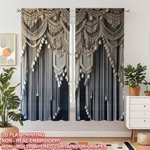 2pcs Boho Macrame Fabric Printed Curtains, Single-Sided Print, Fade-Resistant, Soft, Draping, Thick, Blackout, Machine Washable, Rod Pocket Design, Suitable For Bedroom, Bathroom, Living Room, Closet, Office, Vintage Gift