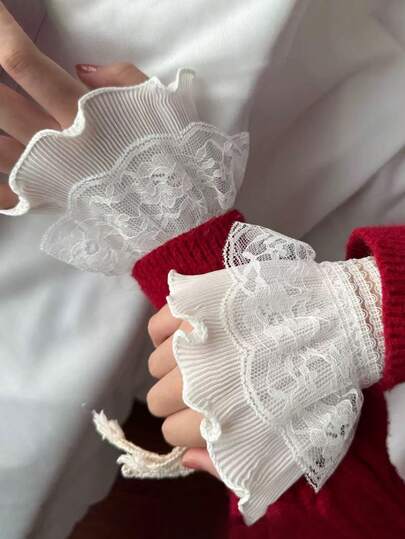 1 par damspetskant, avtagbara manschetter, lätt ärmförlängare för tröja/tröja, söt accessoar i Lolita-stil, lämplig för cosplay, manikyr, fotorekvisita